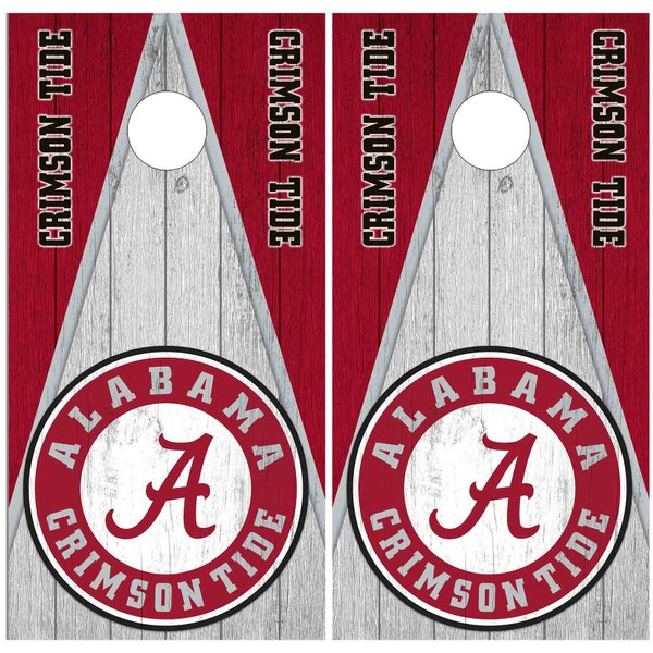 Alabama Crimson Tide Cornhole Board Decals, Set of 2 wood texture Bag Toss board wraps, laminated vinyl decals