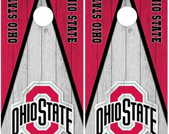 Ohio State Cornhole Board Decals, Set of 2 wood texture Bag Toss board wraps