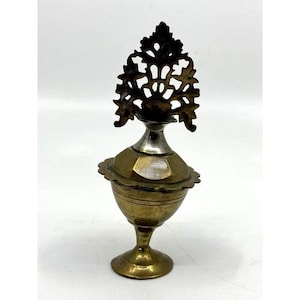 Unbranded Kohl Pot Surmadani Vintage Gold Good Brass Ornate Filigree Wand