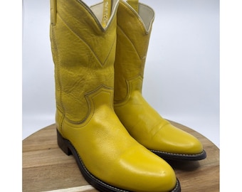 Acme Western Cowboy Boots Womens 5M Yellow Good Vintage Leather 8047 USA Made