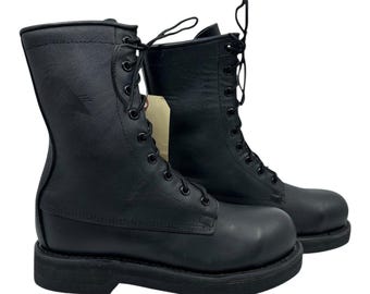 Botas militares de combate Addison Shoe Company 9R, de cuero negro con punta de acero, EE. UU. 963006