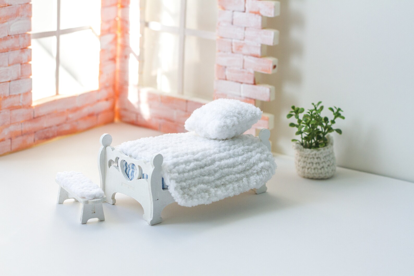 Dollhouse Bed with mattress and bed linen WHITE 112 scale Etsy