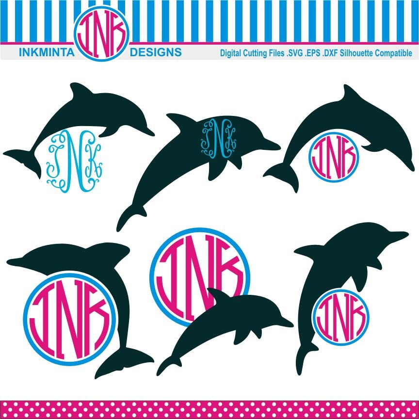 Download Monogram SVG Dolphin Clipart DXF EPS files Vector | Etsy