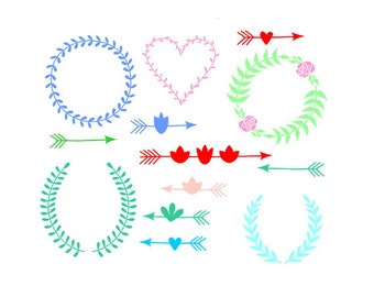 Laurel wreath svg - arrow svg - heart arrow - circle frame svg, eps, dxf