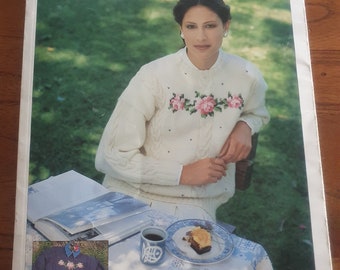 Cleckheaton floral and cable knitting patterns in 8ply yarns