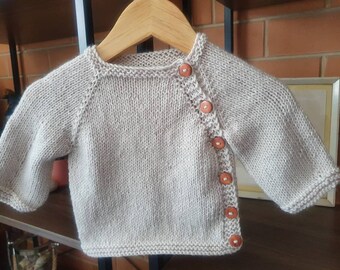 Baby handknit cardigan 3 months to 6 months natural colour boy or girl