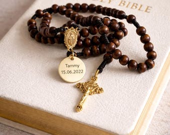 Catholic Rosary – Exclusive Wood Beads, Marian Medal Centre, Durable Handmade Devotional, Catholic Gift