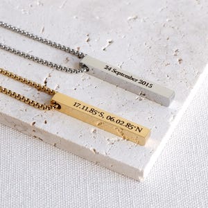 Custom Coordinates Necklace, Engraved Location Bar, Latitude Longitude Jewelry