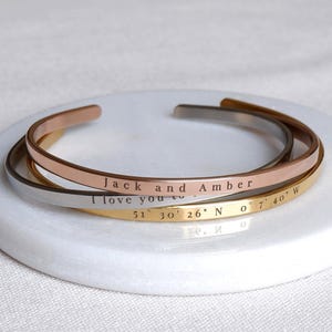 Personalised Engraved Cuff (Unisex) – Custom Message or Coordinates Bangle for Him & Her (Anniversary Gift)