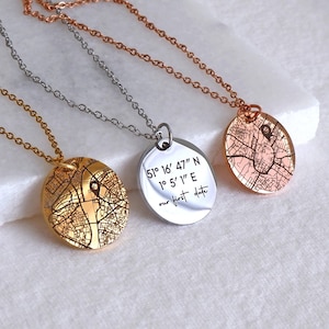 Personalised Map Necklace, Custom Coordinates Pendant, Where We Met Necklace, Long Distance Relationship Gift, Travel Memory Jewellery