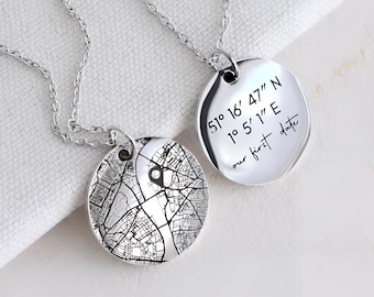 Gepersonaliseerde kaartketting, hanger met aangepaste coördinaten, Where We Met-ketting, cadeau voor lange-afstandsrelatie