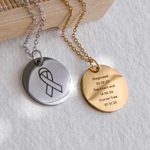 Collar de superviviente de cáncer, regalo para superviviente de cáncer de mama, collar con lazo de concientización, joyería personalizada para supervivientes, regalo para ella