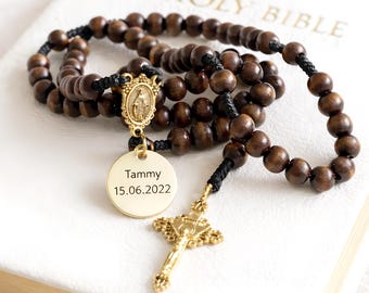 Katholischer Rosenkranz - Exklusive Holzperlen, Marian Medal Center, langlebige handgefertigte Devotionalie, katholisches Geschenk