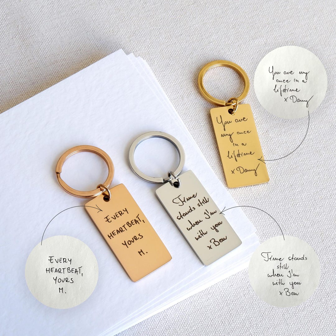 Key Ring Written Custom Handwriting Keyring – Personalized Engraved Signature Keyring ...