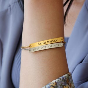 Personalized Coordinates Bracelet, Latitude Longitude Bracelet, Engraved GPS Coordinates Bracelet, Anniversary Gift for Him