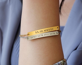 Pulsera de coordenadas personalizada, pulsera de latitud y longitud, pulsera de coordenadas GPS grabadas, regalo de aniversario para él