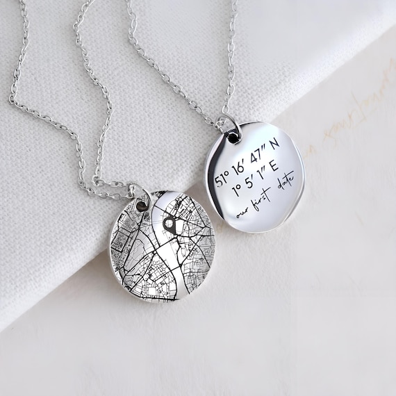Personalised Map Necklace, Custom Coordinates Pendant, Where We Met Necklace, Long Distance Relationship Gift