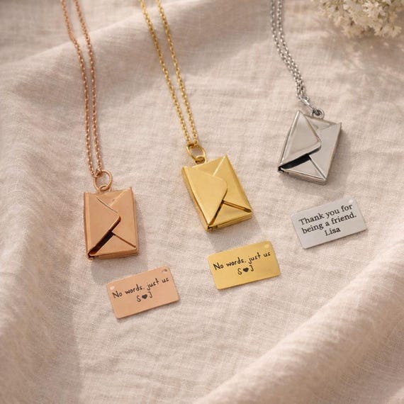 Personalized Envelope Locket – Secret Message Necklace, Custom Love Letter Pendant, Hidden Note Gift for Her, Mother's Day Jewellery