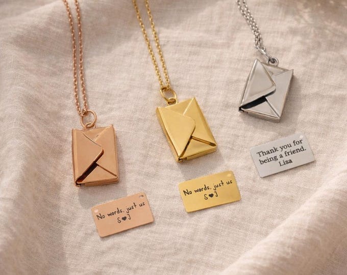 Personalized Envelope Locket – Secret Message Necklace, Custom Love Letter Pendant, Hidden Note Gift for Her, Mother's Day Jewellery