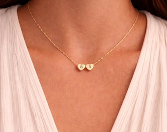 Initial Heart Necklace, 3D Heart Charm Necklace, Custom Letter Necklace, Personalized Jewelry, Mother's Day Gift for Her