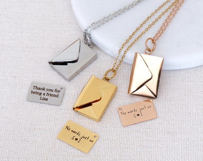 Secret Message Envelope Necklace, Best Friend Gift, Personalized Friendship Jewelry