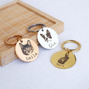 Custom Pet Portrait Keychain – Personalized Engraved Photo Keyring, Pet Memorial Gift for Dog or Cat Lovers, Pet Loss Keepsake