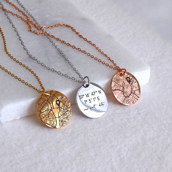 Personalised Map Necklace, Custom Coordinates Pendant, Where We Met Necklace, Long Distance Relationship Gift, Travel Memory Jewellery