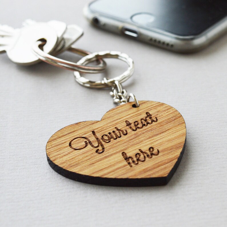 Personalised Keyring in Oak Wood Wooden Heart Custom Keychain Etsy