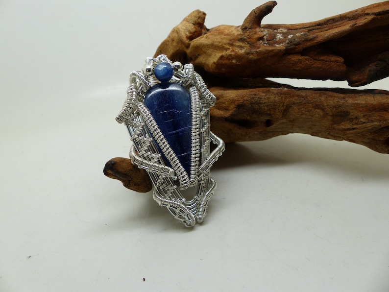 blue necklace elven jewelry wire wrapped jewelry unique gift for her kyanite necklace Blue kyanite wire wrapped pendant ooak jewelry