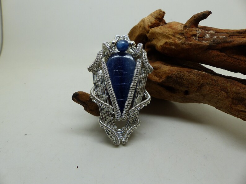 blue necklace elven jewelry wire wrapped jewelry unique gift for her kyanite necklace Blue kyanite wire wrapped pendant ooak jewelry
