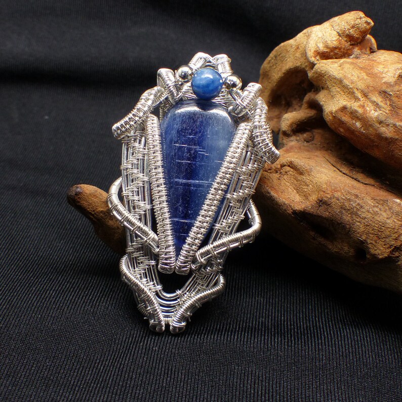 blue necklace elven jewelry wire wrapped jewelry unique gift for her kyanite necklace Blue kyanite wire wrapped pendant ooak jewelry