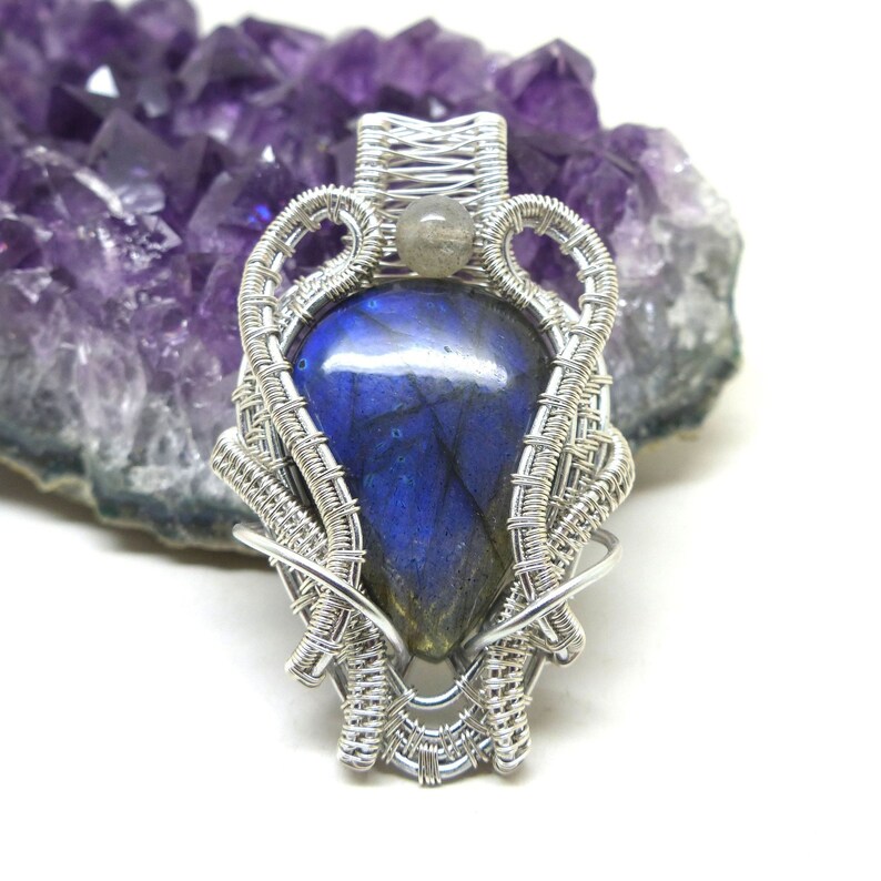 labradorite jewelry st valentines gift labradorite necklace gift for her wire wrapped jewelry Blue labradorite wire wrapped pendant