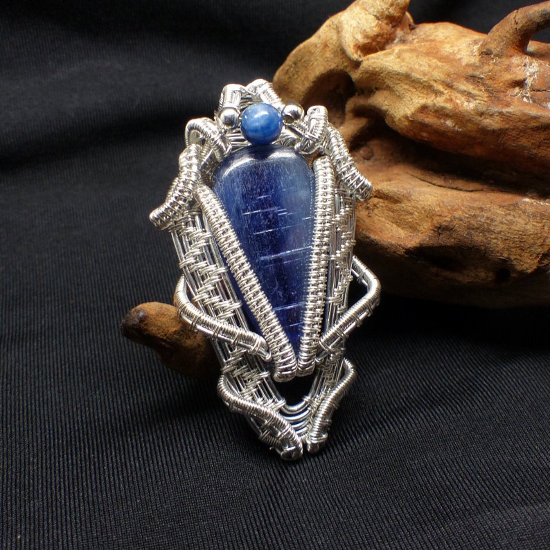 blue necklace elven jewelry wire wrapped jewelry unique gift for her kyanite necklace Blue kyanite wire wrapped pendant ooak jewelry