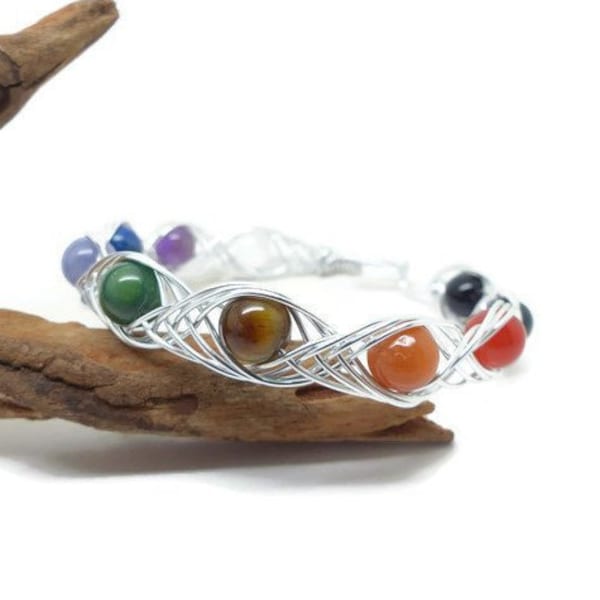 Bracelet celtique chakra en pierre de gemmes véritable naturelle et aluminium
