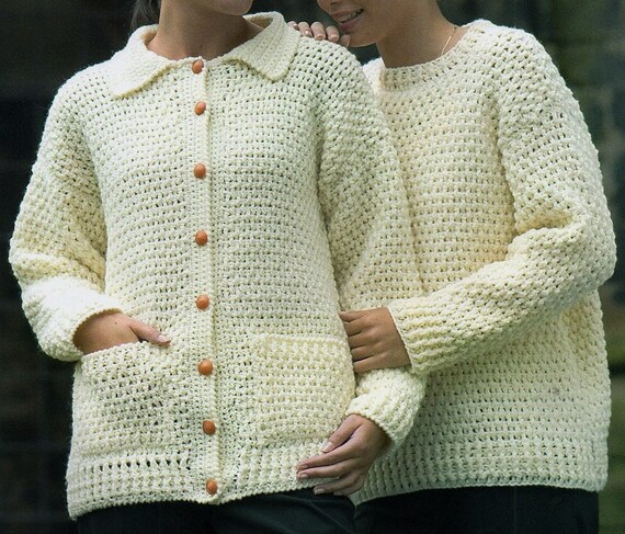 Aran Cardigan and Sweater Plus Crochet Pattern. PDF | Etsy