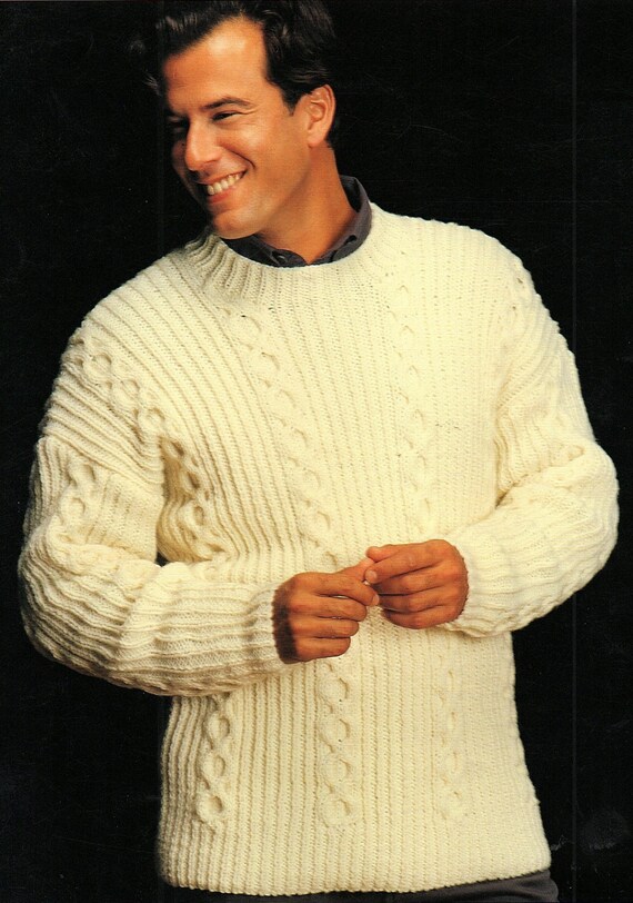 Mens Aran Sweater Knitting Pattern. PDF Instant Download. | Etsy