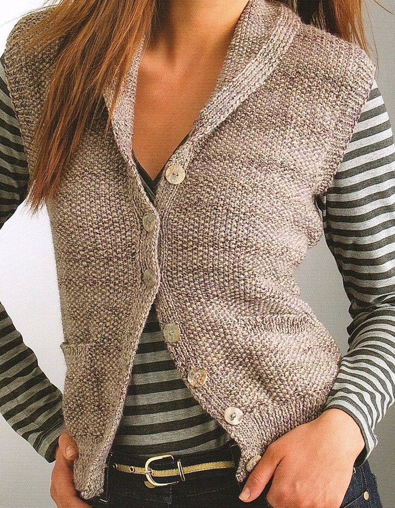 Ladies Vest With A Shawl Collar Knitting Pattern. PDF Instant Etsy