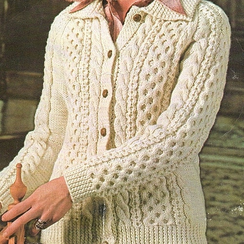 Womens Aran Cardigan Knitting Pattern Pdf Download Jacket With - Etsy ...