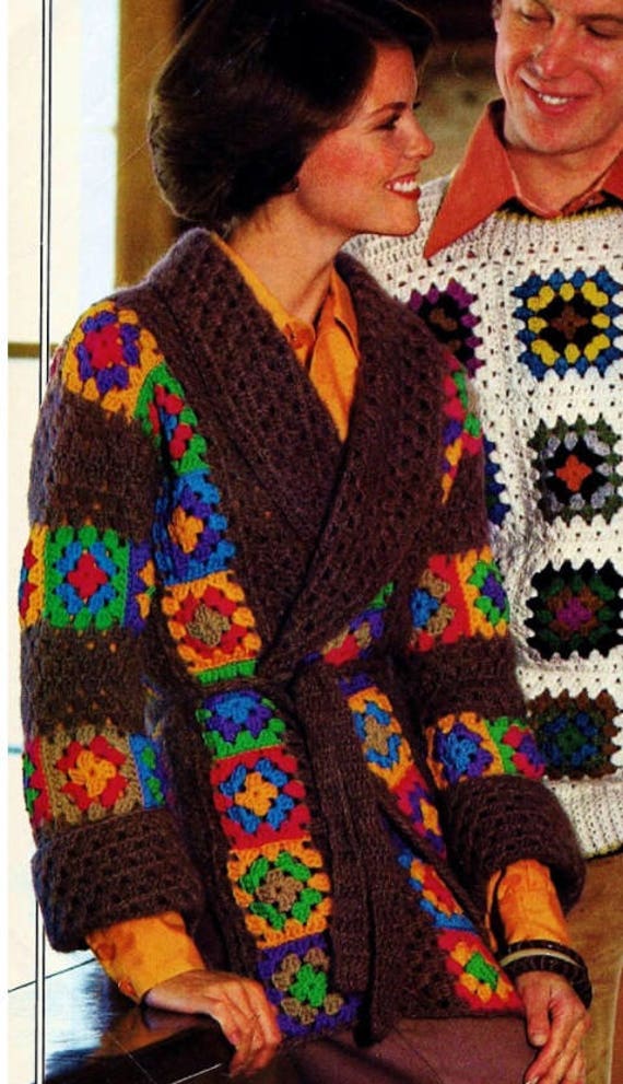 Ladies Granny Square Cardigan Plus Size Jacket Crochet