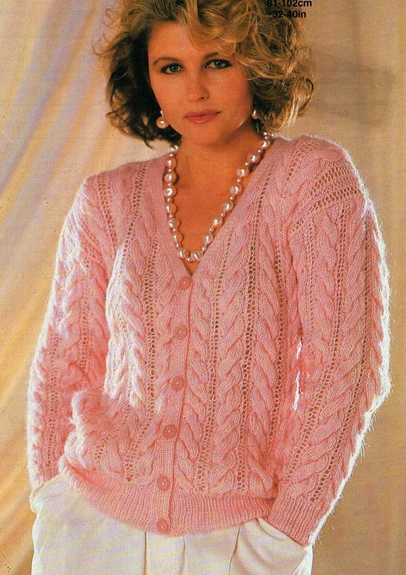 Ladies Cable and Lace Cardigan Plus Size Knitting Pattern. Etsy UK