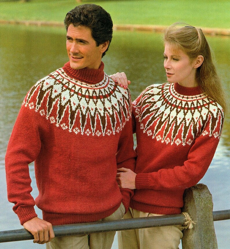 His & Hers Fair Isle Yoke Sweater Knitting Pattern. PDF Etsy UK