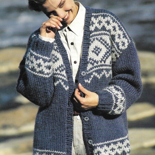 hjælp Vred appetit Fair Isle Cardigan Plus Size Super Bulky Knitting Pattern. - Etsy