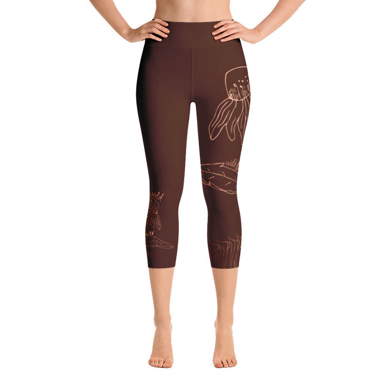 Printed Leggings Copper Dandelion Leggings Women Coffee Wildflower Fall Yoga Leggings Yoga Pants Yoga Capri Leggings
