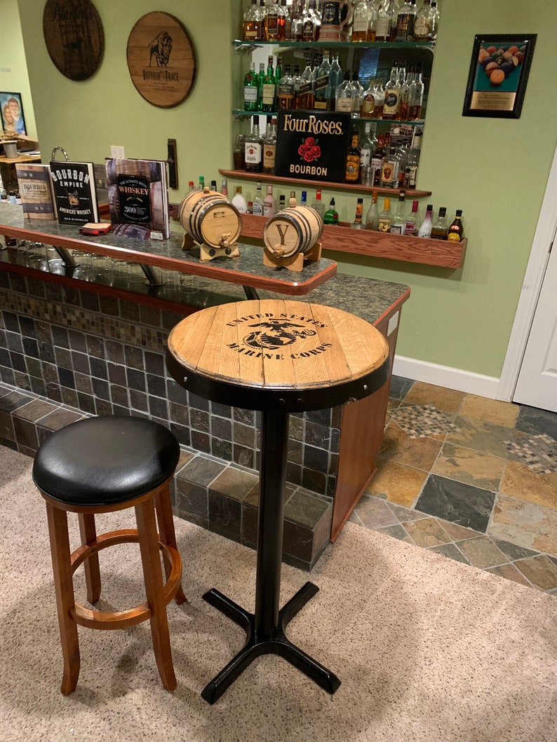 Bourbon Barrel Pub Table With Authentic Bourbon Barrel Head Etsy