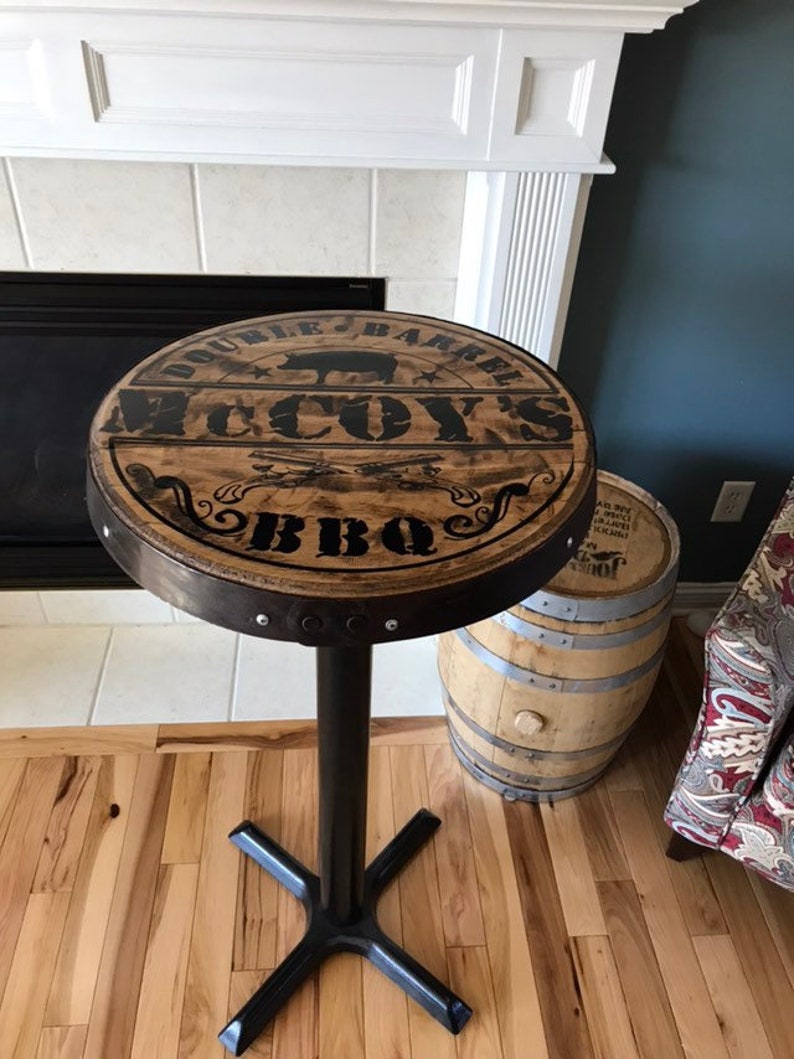 Bourbon Barrel Pub Table With Authentic Bourbon Barrel Head Etsy