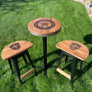 Pub Table 42" Tall Bar height With 2 Stools Laser Engraved logo