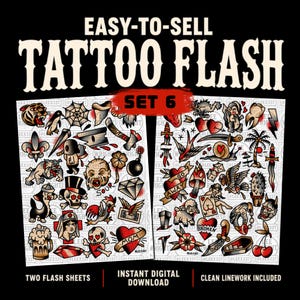 Traditional Tattoo Flash Sheets (SET 6) | Printable Tattoo Designs | Digital Download