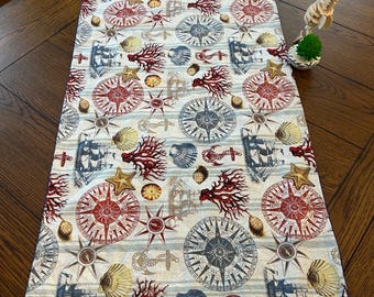 Ocean Table Runner: Nautical Cotton Fabric, Oceanic Decor
