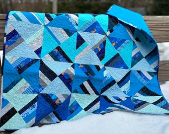 Blue Shark Baby Quilt: Ocean Nursery Blanket, Cotton Batting, Nursery Decor