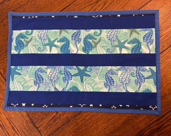 Cotton Placemat Sets: Seahorse, Starfish, Oceanic, Stars, Patriotic, Textured Red, Table Decor